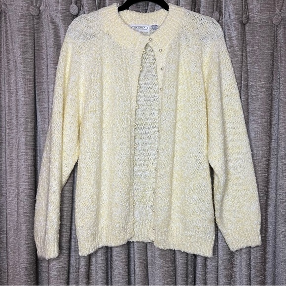 Vintage Pretense Yellow Boucle Pearl Button Cardigan Sweater Size 18W - Picture 2 of 12